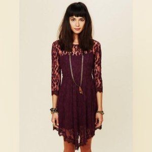 Free People Floral Mesh Purple Lace Dress Size 4